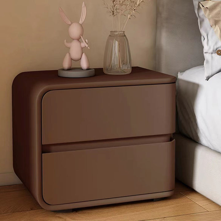 Modern Minimalist Rectangular Pine Solid Wood Microfiber Leather Carbon Steel Nightstand 2-Drawer For Bedroom