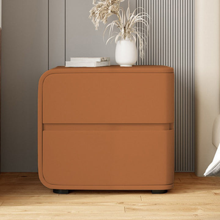 Modern Minimalist Rectangular Pine Solid Wood Microfiber Leather Carbon Steel Nightstand 2-Drawer For Bedroom