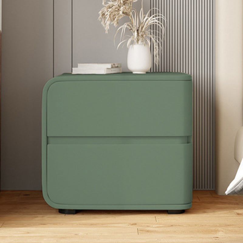 Modern Minimalist Rectangular Pine Solid Wood Microfiber Leather Carbon Steel Nightstand 2-Drawer For Bedroom