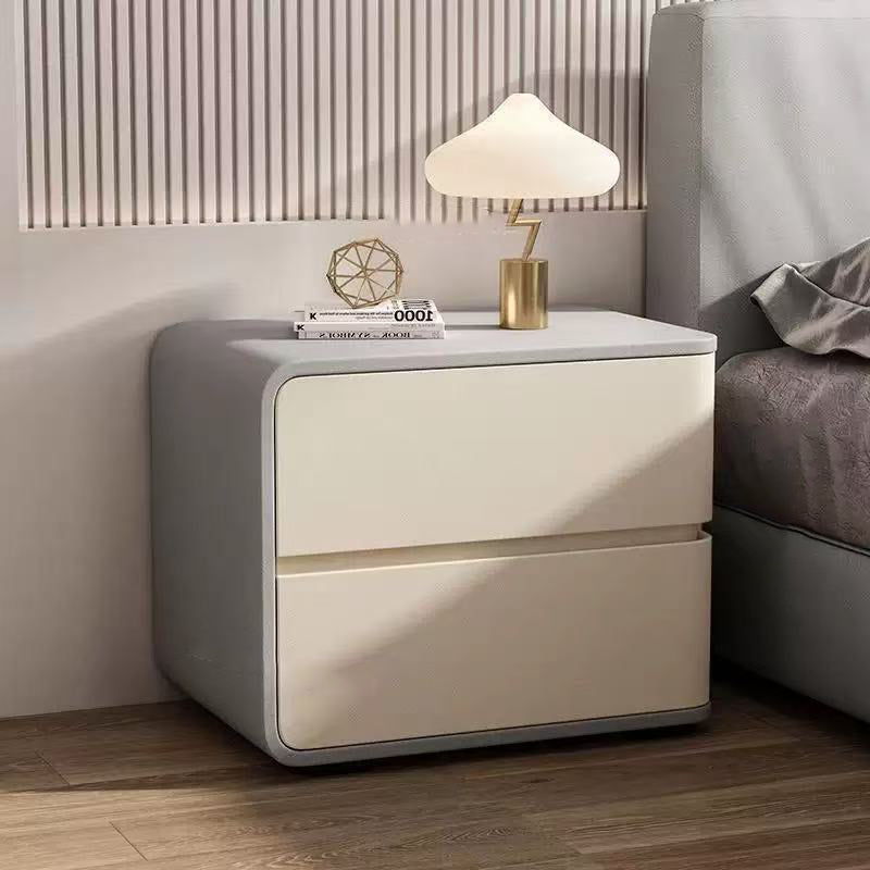 Modern Minimalist Rectangular Pine Solid Wood Microfiber Leather Carbon Steel Nightstand 2-Drawer For Bedroom