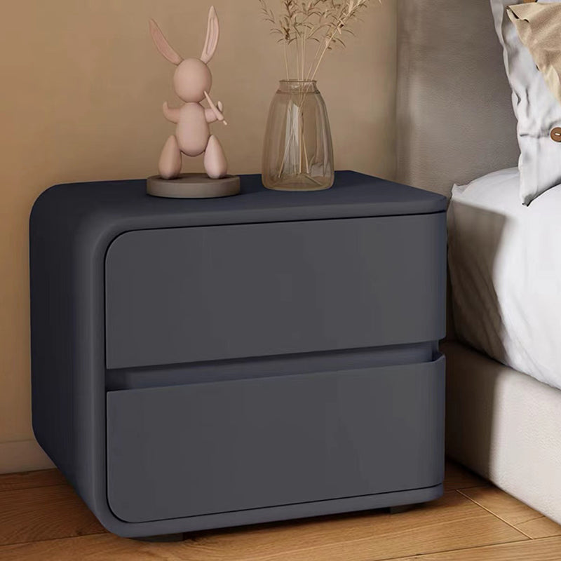 Modern Minimalist Rectangular Pine Solid Wood Microfiber Leather Carbon Steel Nightstand 2-Drawer For Bedroom