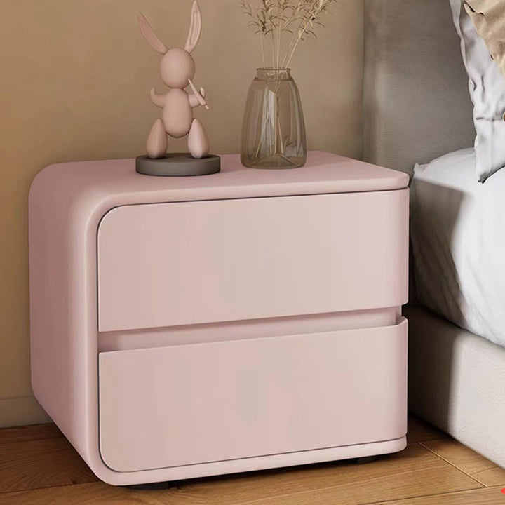 Modern Minimalist Rectangular Pine Solid Wood Microfiber Leather Carbon Steel Nightstand 2-Drawer For Bedroom
