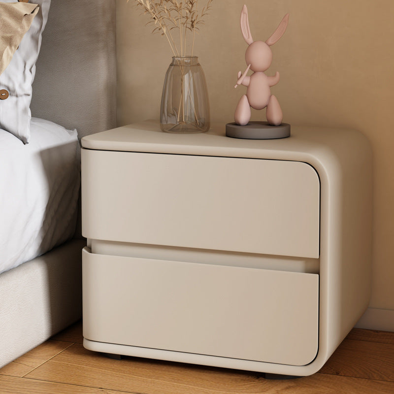 Modern Minimalist Rectangular Pine Solid Wood Microfiber Leather Carbon Steel Nightstand 2-Drawer For Bedroom