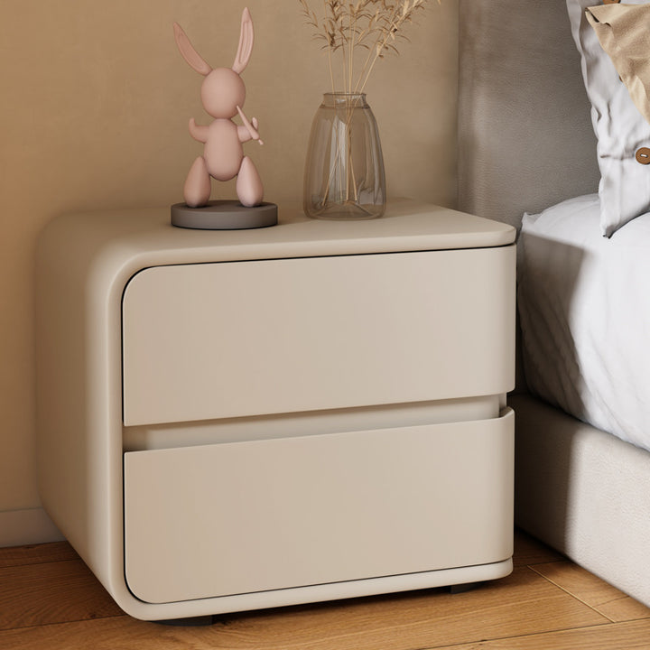 Modern Minimalist Rectangular Pine Solid Wood Microfiber Leather Carbon Steel Nightstand 2-Drawer For Bedroom