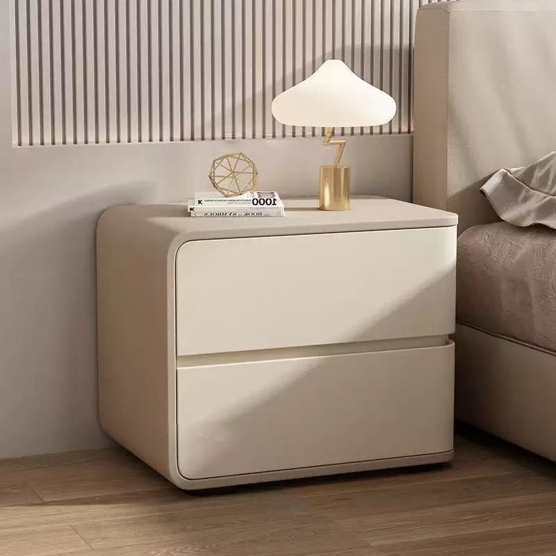 Modern Minimalist Rectangular Pine Solid Wood Microfiber Leather Carbon Steel Nightstand 2-Drawer For Bedroom