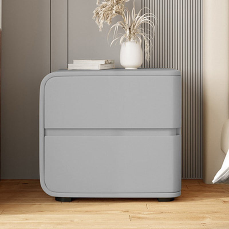 Modern Minimalist Rectangular Pine Solid Wood Microfiber Leather Carbon Steel Nightstand 2-Drawer For Bedroom