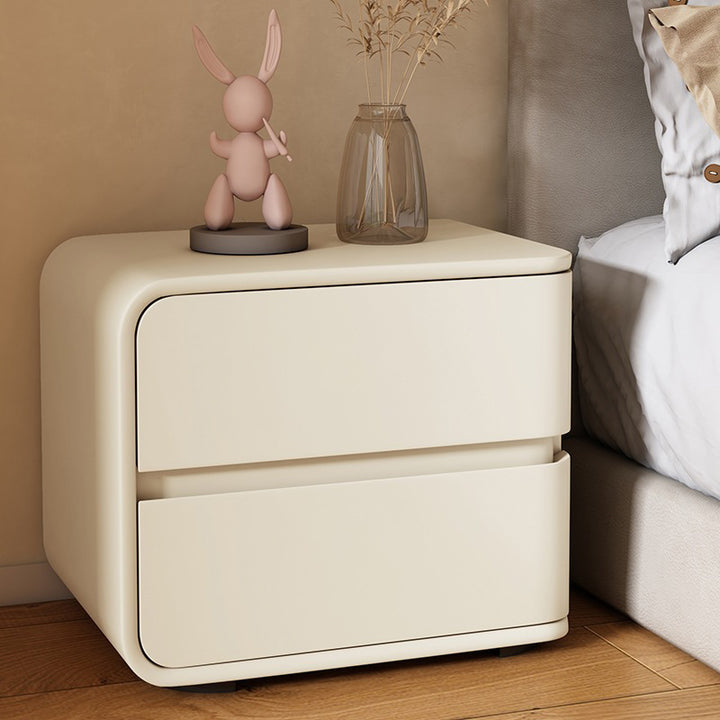Modern Minimalist Rectangular Pine Solid Wood Microfiber Leather Carbon Steel Nightstand 2-Drawer For Bedroom