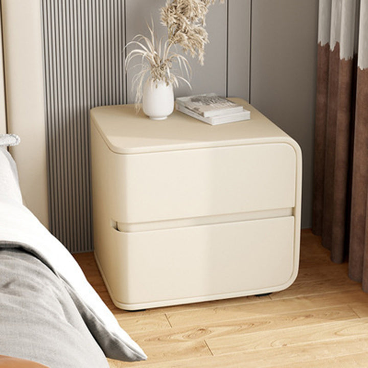 Modern Minimalist Rectangular Pine Solid Wood Microfiber Leather Carbon Steel Nightstand 2-Drawer For Bedroom