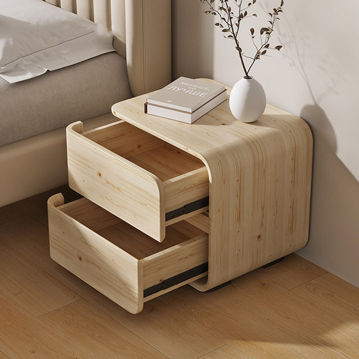 Modern Minimalist Rectangular Pine Solid Wood Microfiber Leather Carbon Steel Nightstand 2-Drawer For Bedroom