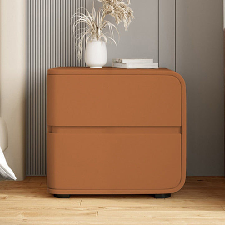 Modern Minimalist Rectangular Pine Solid Wood Microfiber Leather Carbon Steel Nightstand 2-Drawer For Bedroom