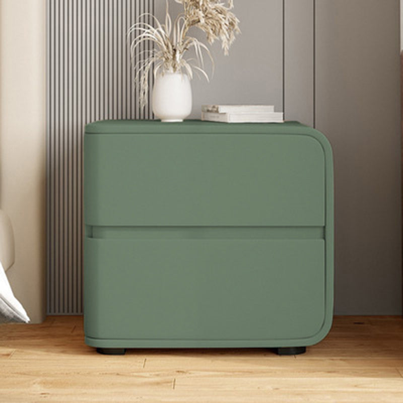 Modern Minimalist Rectangular Pine Solid Wood Microfiber Leather Carbon Steel Nightstand 2-Drawer For Bedroom