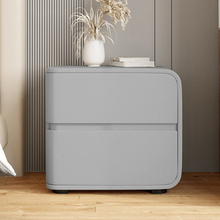 Modern Minimalist Rectangular Pine Solid Wood Microfiber Leather Carbon Steel Nightstand 2-Drawer For Bedroom
