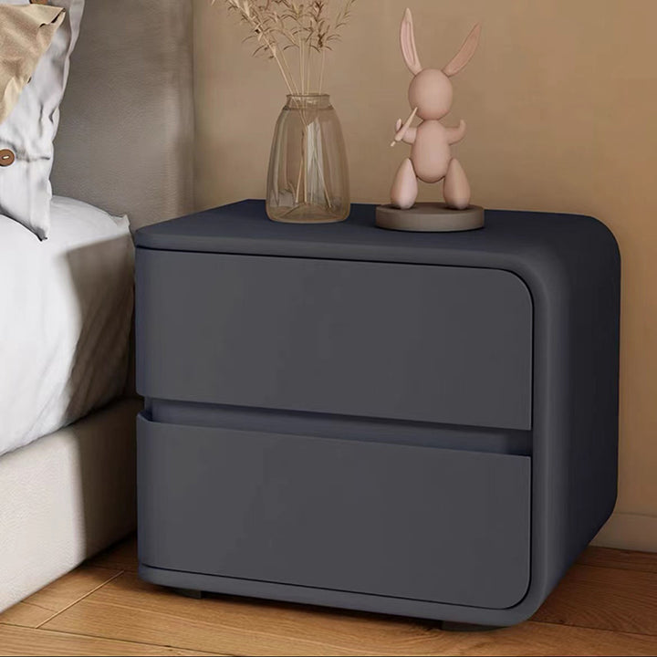 Modern Minimalist Rectangular Pine Solid Wood Microfiber Leather Carbon Steel Nightstand 2-Drawer For Bedroom