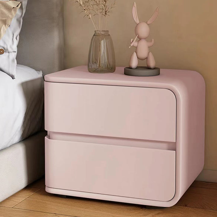Modern Minimalist Rectangular Pine Solid Wood Microfiber Leather Carbon Steel Nightstand 2-Drawer For Bedroom