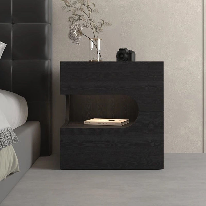 Modern Minimalist Rectangular Particle Board Multi-Layer Plywood Nightstand 2-Tier For Bedroom