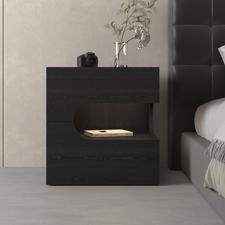 Modern Minimalist Rectangular Particle Board Multi-Layer Plywood Nightstand 2-Tier For Bedroom