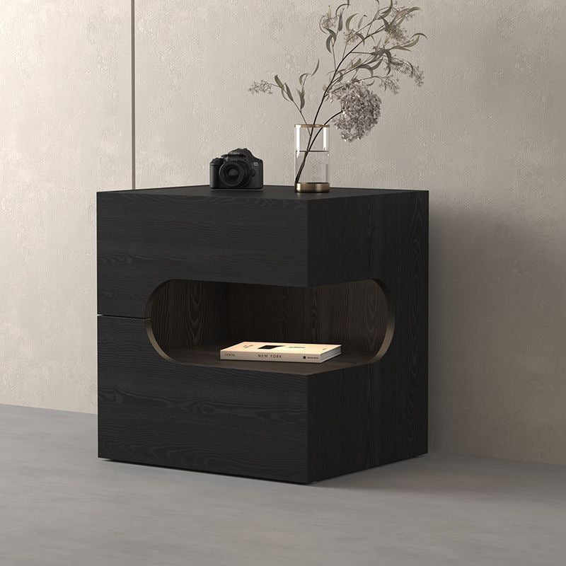 Modern Minimalist Rectangular Particle Board Multi-Layer Plywood Nightstand 2-Tier For Bedroom
