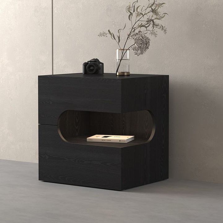 Modern Minimalist Rectangular Particle Board Multi-Layer Plywood Nightstand 2-Tier For Bedroom