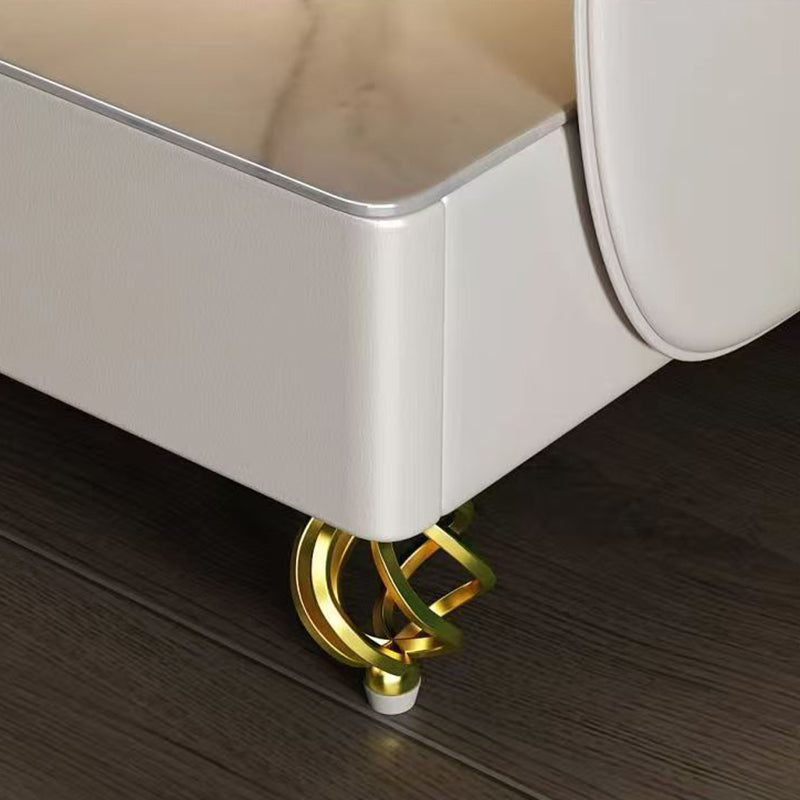 Moderner minimalistischer rechteckiger Steinscheibe aus gehärtetem Glas, Massivholz, Faserplatte, Stahl-Nachttisch mit 2 Schubladen für das Schlafzimmer 