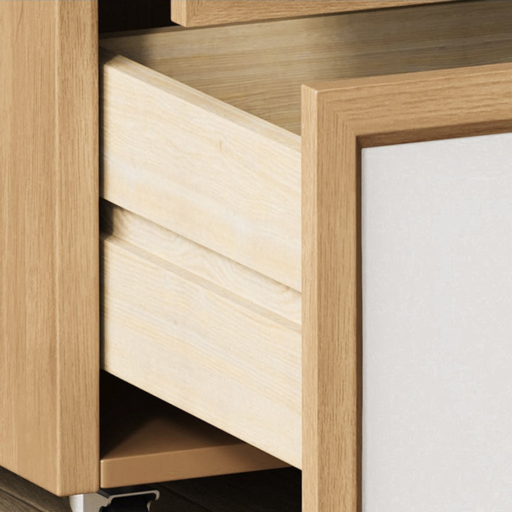 Moderner minimalistischer rechteckiger Nachttisch aus Gummibaumholz und massiver Kiefer mit 2 Schubladen für das Schlafzimmer 