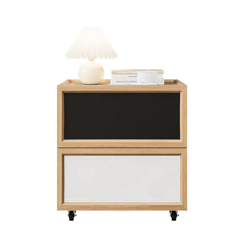 Moderner minimalistischer rechteckiger Nachttisch aus Gummibaumholz und massiver Kiefer mit 2 Schubladen für das Schlafzimmer 
