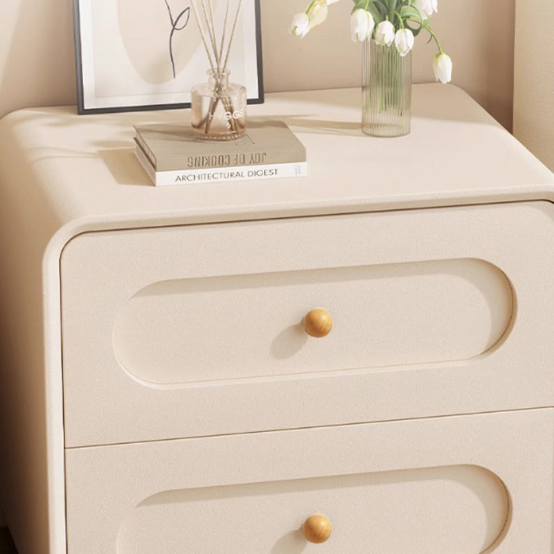 Table de chevet à 2 tiroirs en cuir, en panneau de fibres à densité moyenne et bois massif, style minimaliste moderne rectangulaire, avec patte de chat, pour chambre à coucher 