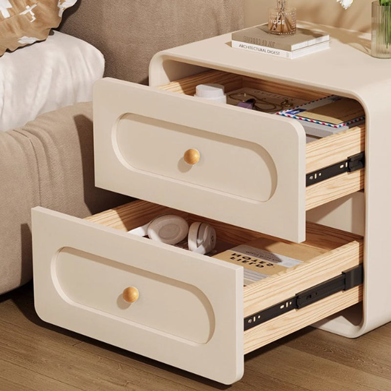Table de chevet à 2 tiroirs en cuir, en panneau de fibres à densité moyenne et bois massif, style minimaliste moderne rectangulaire, avec patte de chat, pour chambre à coucher 