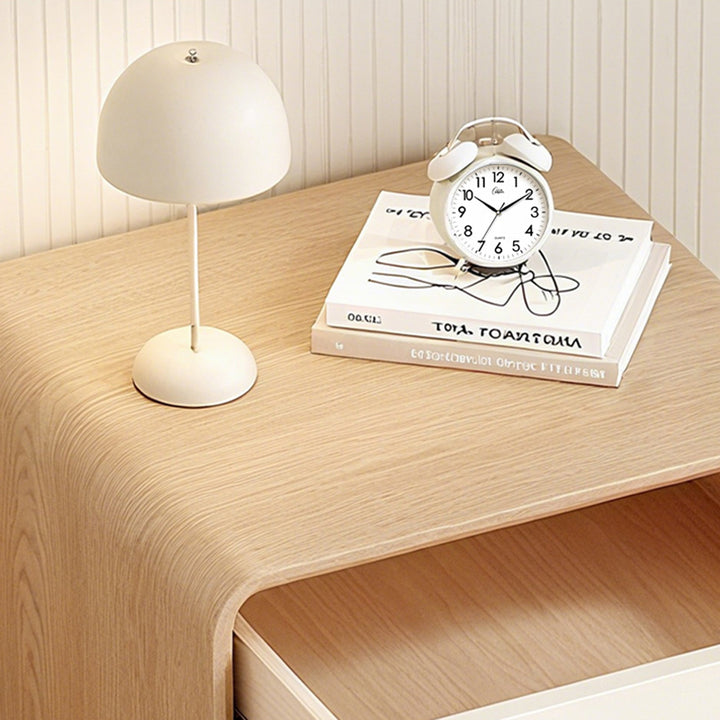 Table de chevet contemporaine créative rectangulaire sphérique en bois de pin massif en bois massif avec patte de chat en cuir, 2 tiroirs pour chambre à coucher 