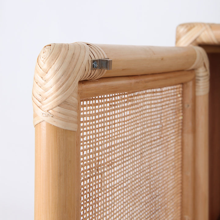 Contemporary Boho Handwoven Indonesian Rattan Solid Wood Storage Cabinet - Rectangular Low Profile Cabinet For Living Room
