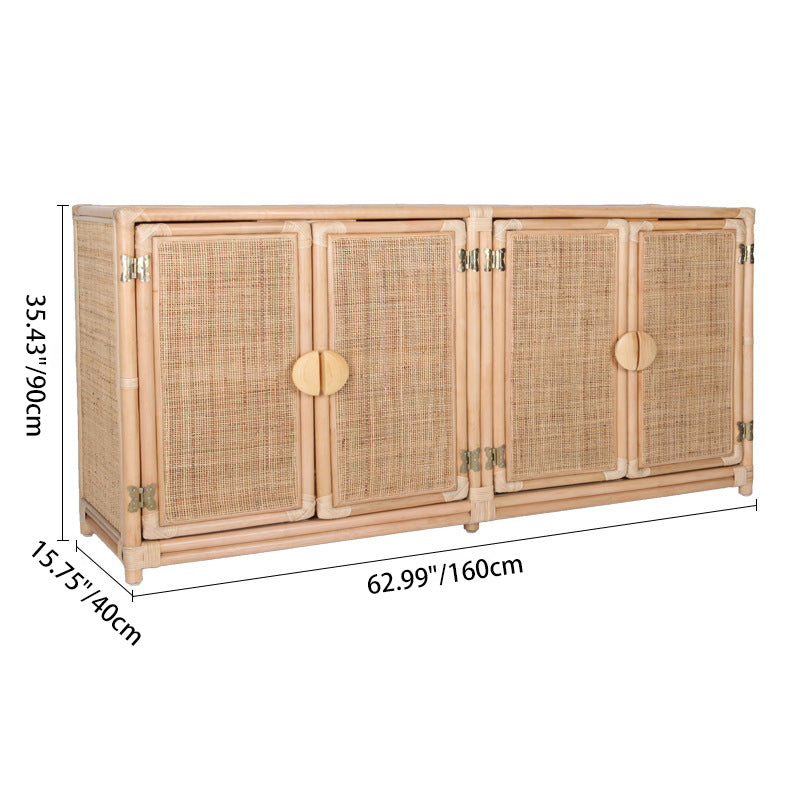 Contemporary Boho Handwoven Indonesian Rattan Solid Wood Storage Cabinet - Rectangular Low Profile Cabinet For Living Room