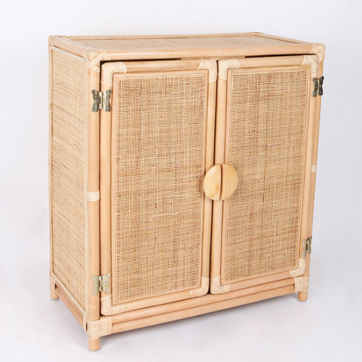Contemporary Boho Handwoven Indonesian Rattan Solid Wood Storage Cabinet - Rectangular Low Profile Cabinet For Living Room