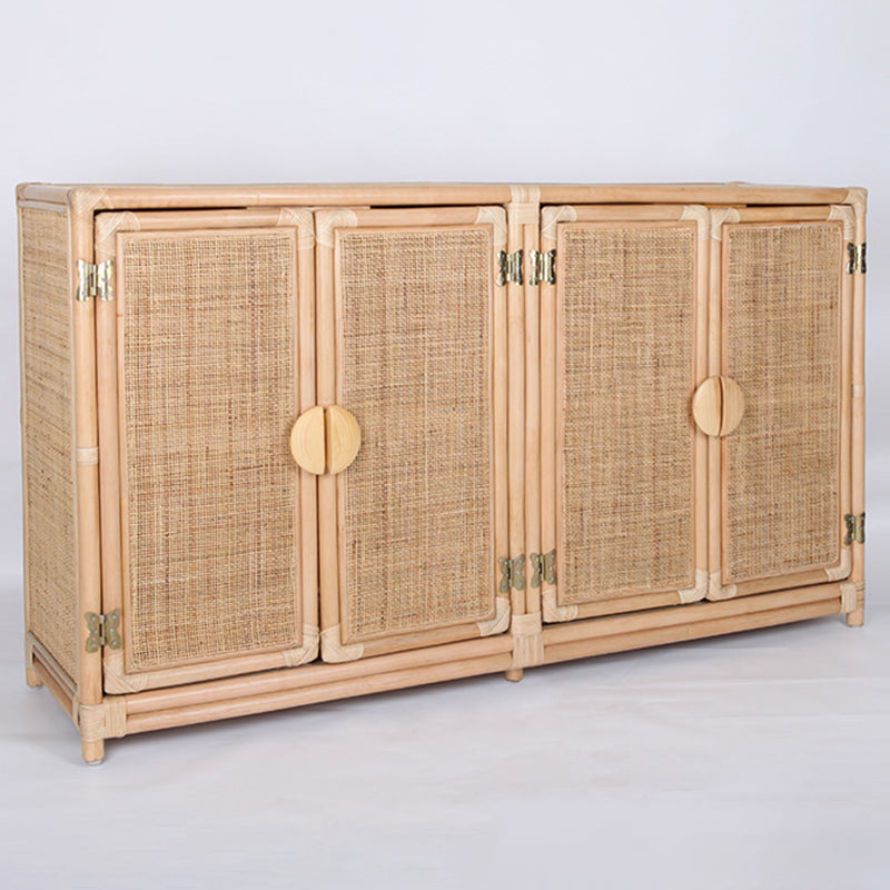 Contemporary Boho Handwoven Indonesian Rattan Solid Wood Storage Cabinet - Rectangular Low Profile Cabinet For Living Room