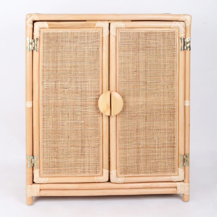 Contemporary Boho Handwoven Indonesian Rattan Solid Wood Storage Cabinet - Rectangular Low Profile Cabinet For Living Room