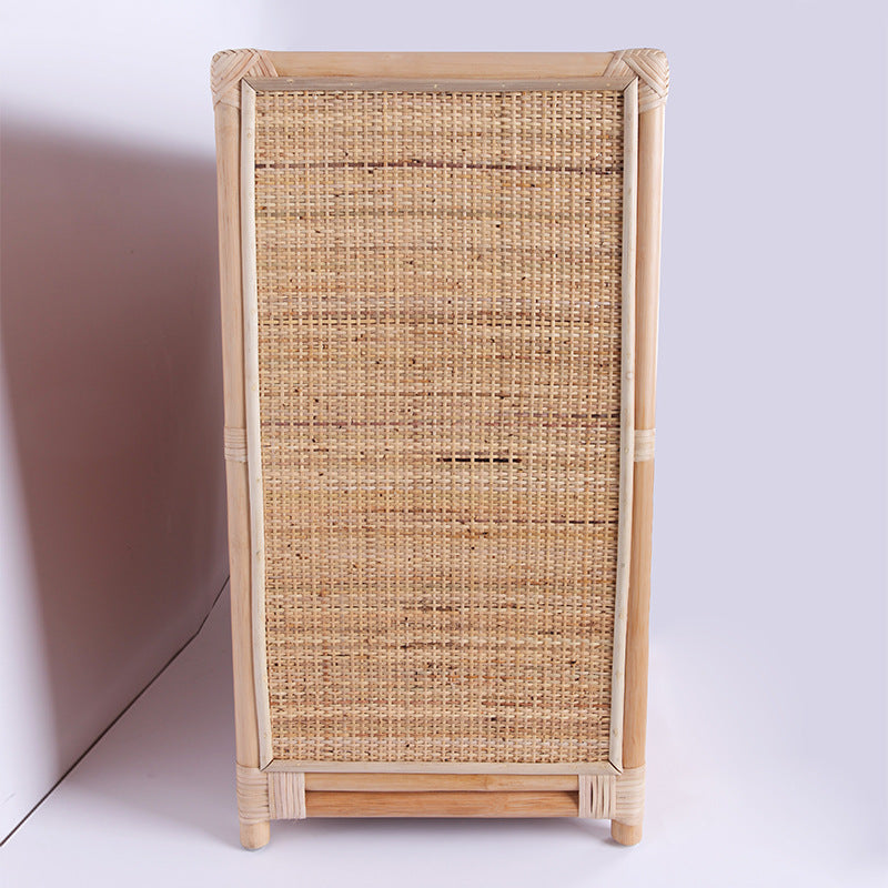 Contemporary Boho Natural Rattan Wooden Storage Cabinet - Rectangular Handwoven Indonesian Rattan Storage Unit For Living Room
