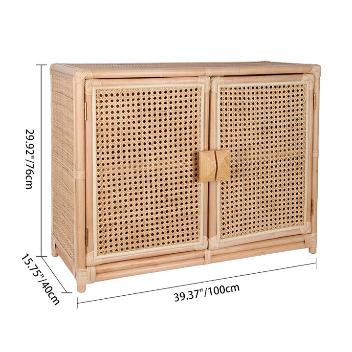 Meuble de rangement contemporain bohème en rotin naturel et bois - meuble de rangement rectangulaire en rotin indonésien tissé à la main pour salon 