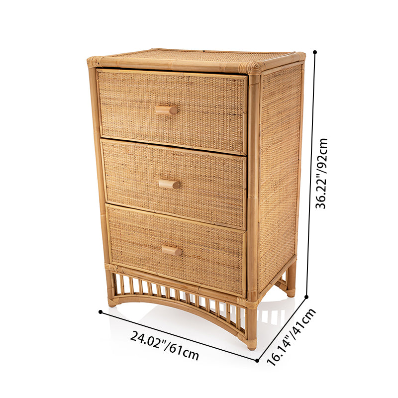 Meuble de rangement contemporain bohème en rotin naturel et bois - meuble de rangement rectangulaire à 3 tiroirs en rotin indonésien tissé à la main pour salon 