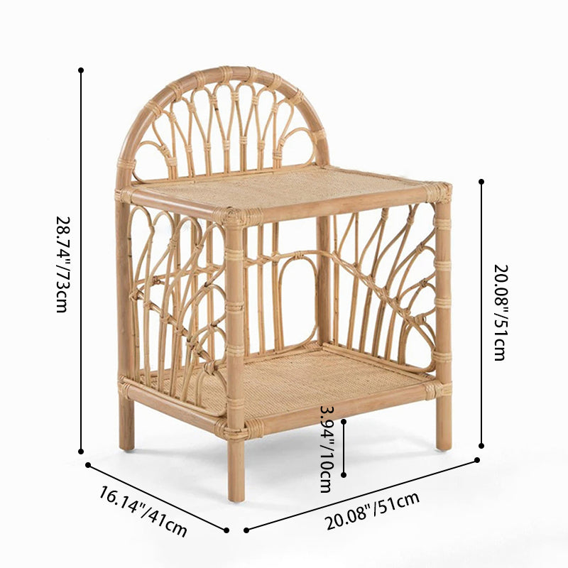 Table d’appoint contemporaine en rotin naturel côtier, tissée à la main en rotin indonésien - courbée avec tissage à motif en V, pour salon 
