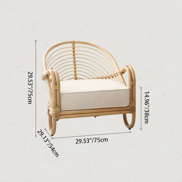 Chaise d’appoint contemporaine boho en rotin naturel - fauteuil en rotin indonésien tressé à la main avec coussin en tissu imperméable pour salon 