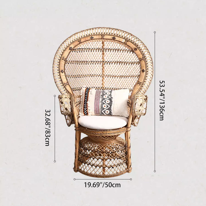 Contemporary Boho Handwoven Indonesian Rattan Accent Chair - High Back Peacock Rattan Lounge Chair With Waterproof Fabric Cushion For Living Room