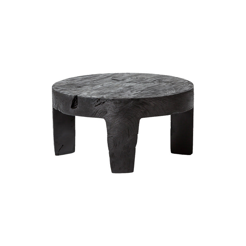 Table basse ronde traditionnelle rustique en bois massif - table sculpturale basse fabriquée à la main pour le salon 