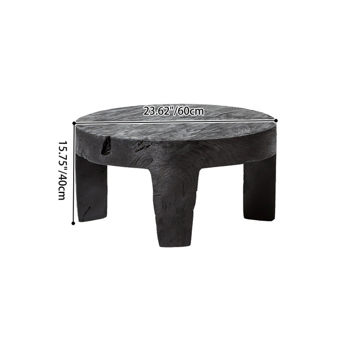 Table basse ronde traditionnelle rustique en bois massif - table sculpturale basse fabriquée à la main pour le salon 