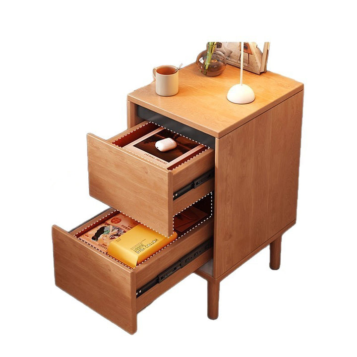 Modern Minimalist Rectangular High-Leg Design Solid Wood Eco-Board Narrow-Edge Nightstand 2-Drawer For Bedroom