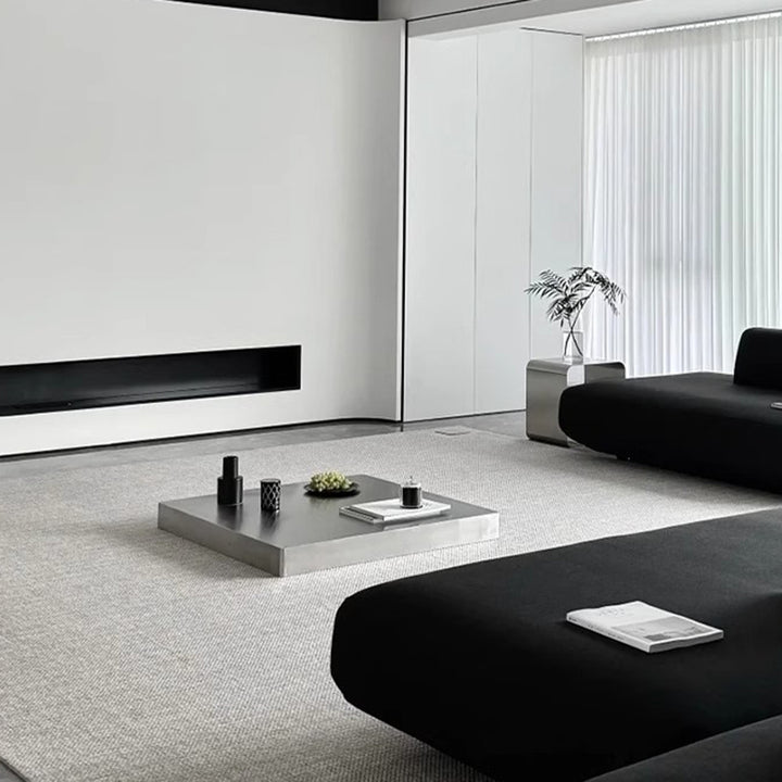 Moderner minimalistischer rechteckiger Couchtisch aus Edelstahl mit niedrigem Profil, 1-stufig, für das Wohnzimmer 