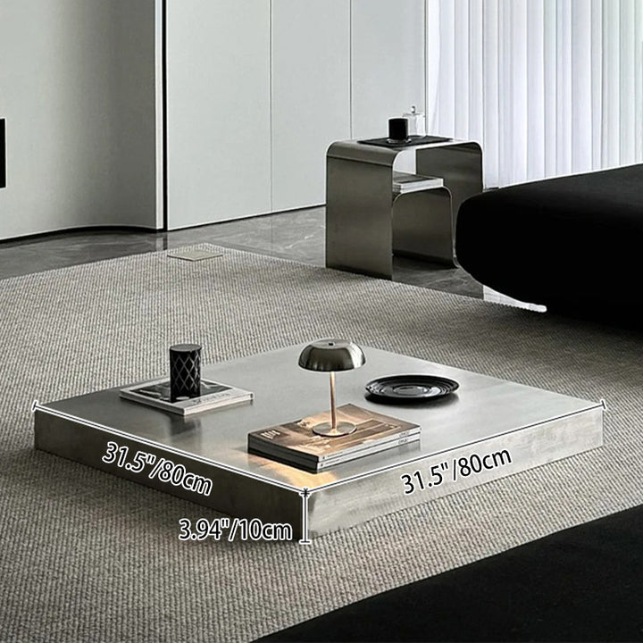 Table basse de salon rectangulaire minimaliste moderne en acier inoxydable à profil bas, à un niveau, pour salon 