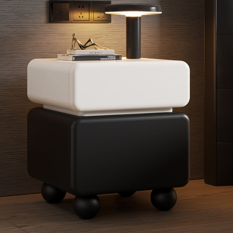 Mesita de noche moderna minimalista rectangular de madera contrachapada multicapa de pino macizo con acero inoxidable y 2 cajones para dormitorio 