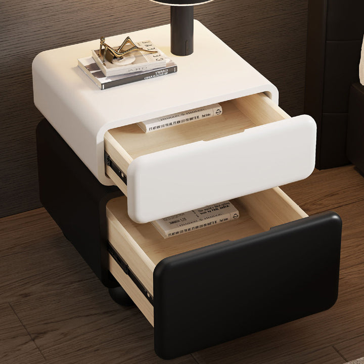 Mesita de noche moderna minimalista rectangular de madera contrachapada multicapa de pino macizo con acero inoxidable y 2 cajones para dormitorio 