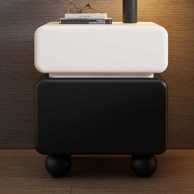 Mesita de noche moderna minimalista rectangular de madera contrachapada multicapa de pino macizo con acero inoxidable y 2 cajones para dormitorio 