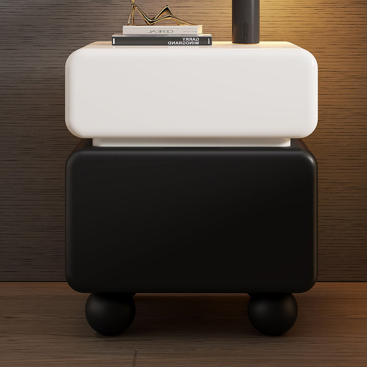 Mesita de noche moderna minimalista rectangular de madera contrachapada multicapa de pino macizo con acero inoxidable y 2 cajones para dormitorio 