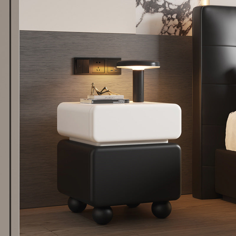 Mesita de noche moderna minimalista rectangular de madera contrachapada multicapa de pino macizo con acero inoxidable y 2 cajones para dormitorio 