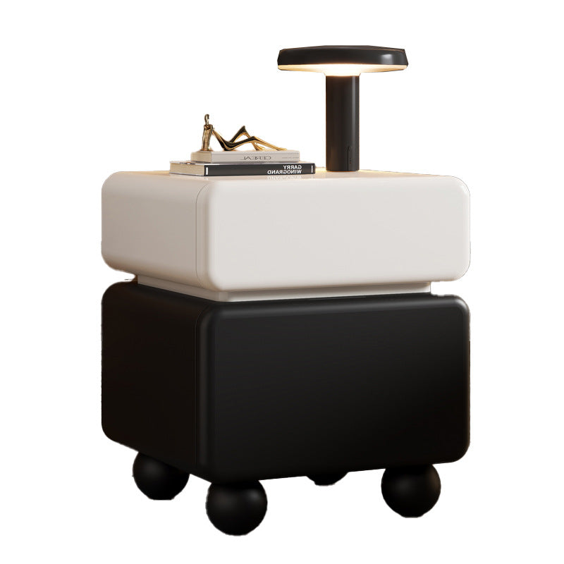 Mesita de noche moderna minimalista rectangular de madera contrachapada multicapa de pino macizo con acero inoxidable y 2 cajones para dormitorio 